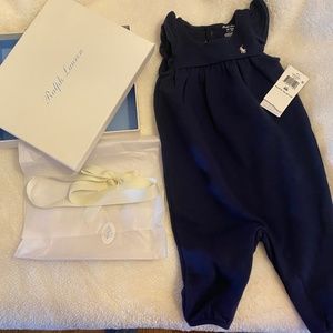 New  Ralph Lauren navy romper 6 months With gift box